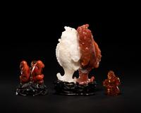 Two Chinese Amber Carvings and An Agate Carving of Double Fish