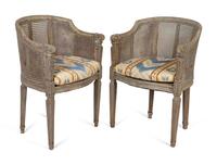 A Pair of Louis XVI Style Barrelback Cane and Painted Chairs — LATE 19TH CENTURY