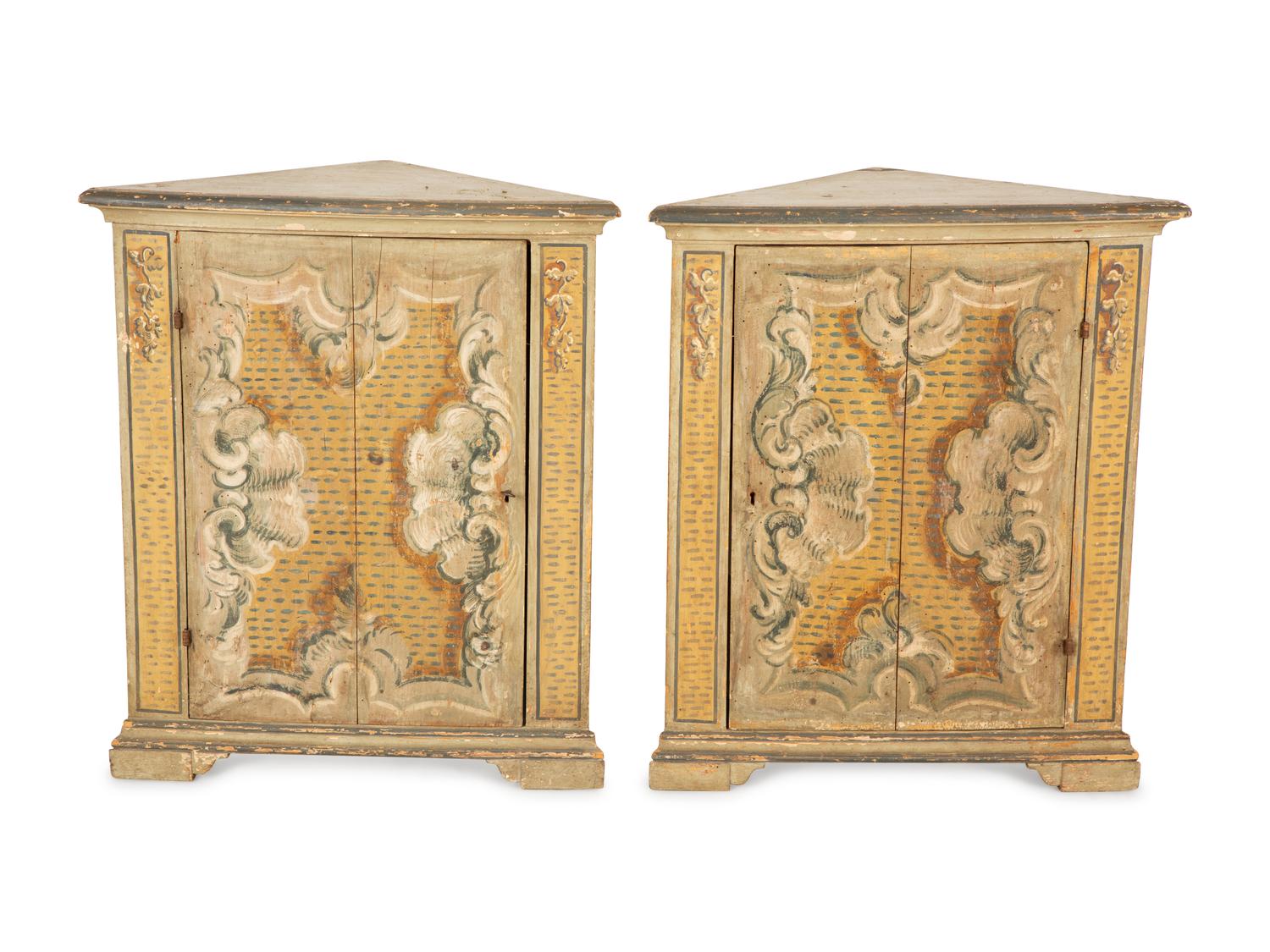 A Pair of Venetian Style Painted Corner Cabinets — 19th Century