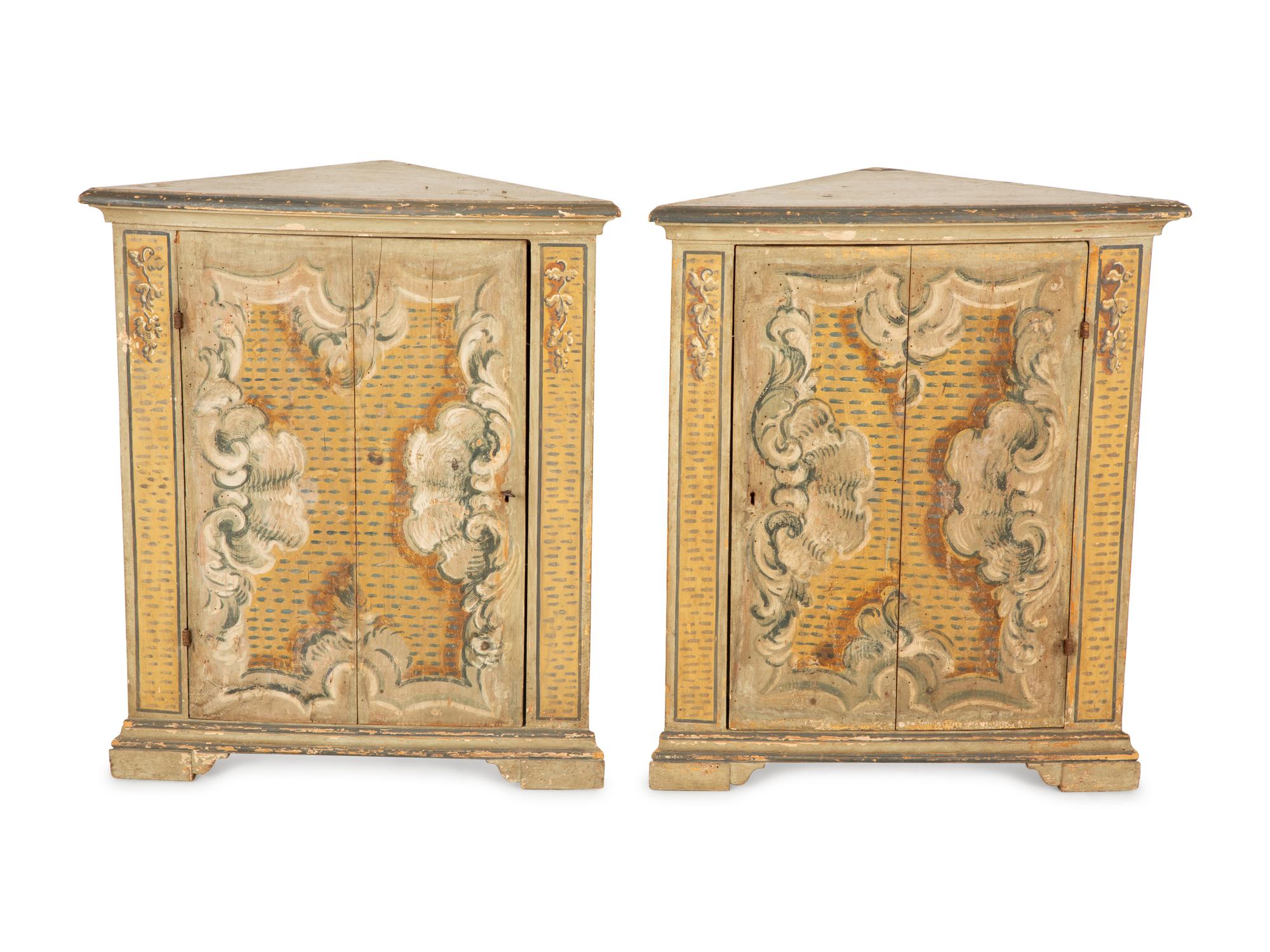 A Pair of Venetian Style Painted Corner Cabinets — 19th Century