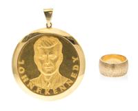 A 14 Karat Yellow Gold and a Yellow Gold Commemorative John F. Kennedy Medallion Pendant, 38.60 dwts.