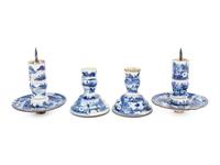 A Pair of Chinese Blue and White Porcelain Candlesticks