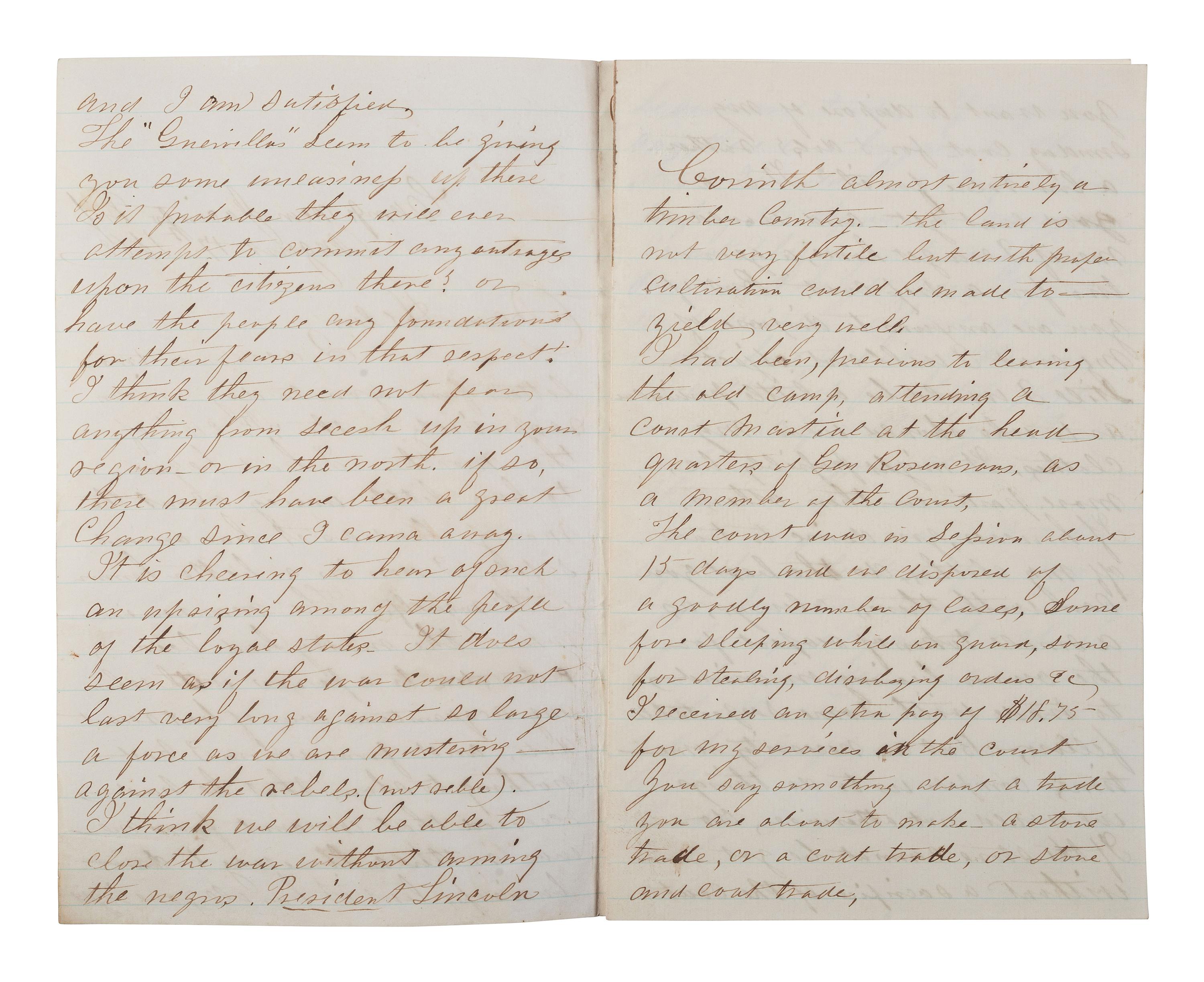 [CIVIL WAR]. 3 war-date letters, highlighted by ALS from Captain William H. Silsby, 10th Iowa Infantry, discussing the arming of formerly enslaved African Americans. Camp near Jacinto, MS, 17 August 1862.