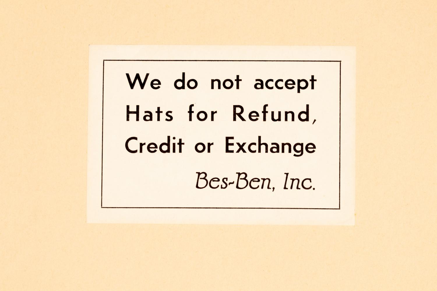 Three Bes-Ben Hats, c. 1958