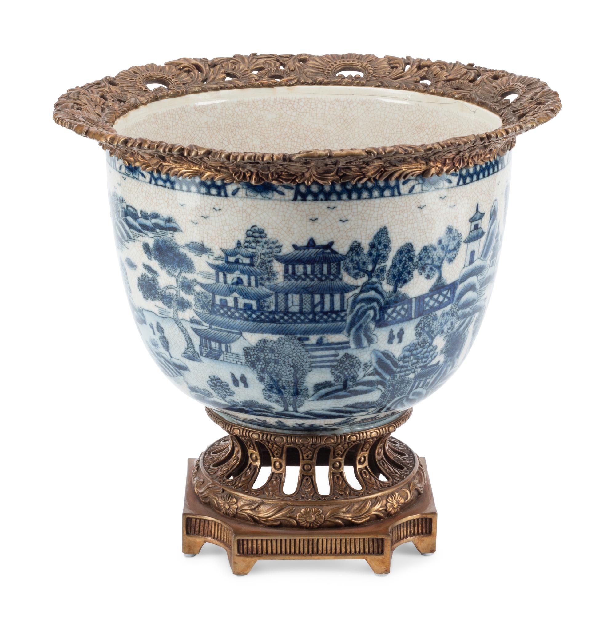 A Gilt Bronze Mounted Blue and White Porcelain Jardinière