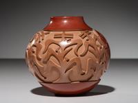 Carved Polychrome Pottery Jar First Collaboration III/V