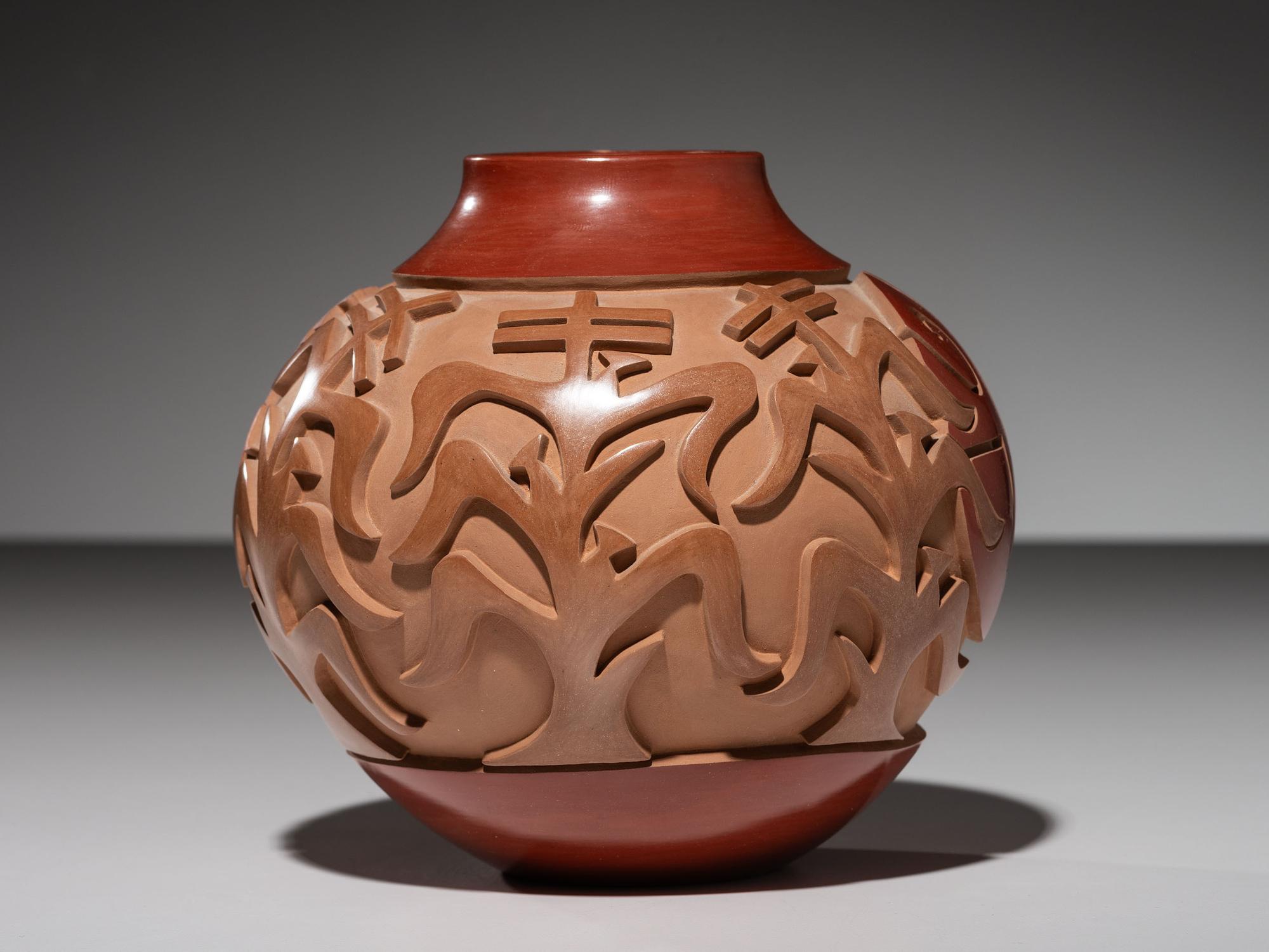 Carved Polychrome Pottery Jar First Collaboration III/V