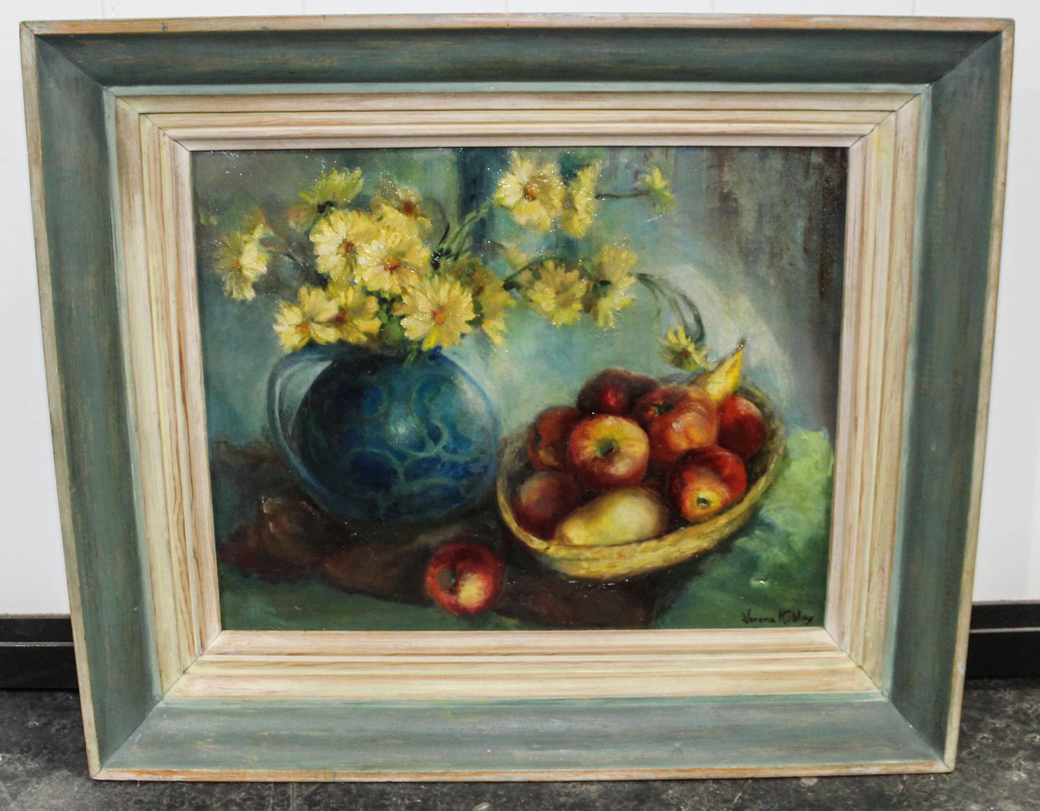 Verena Hubley, (American, 20th century), Still Life with Fruit and Flowers