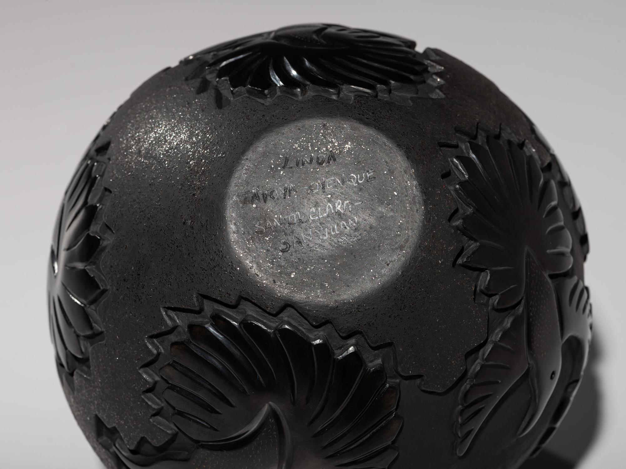 Carved Micaceous Blackware Jar, with Hummingbirds