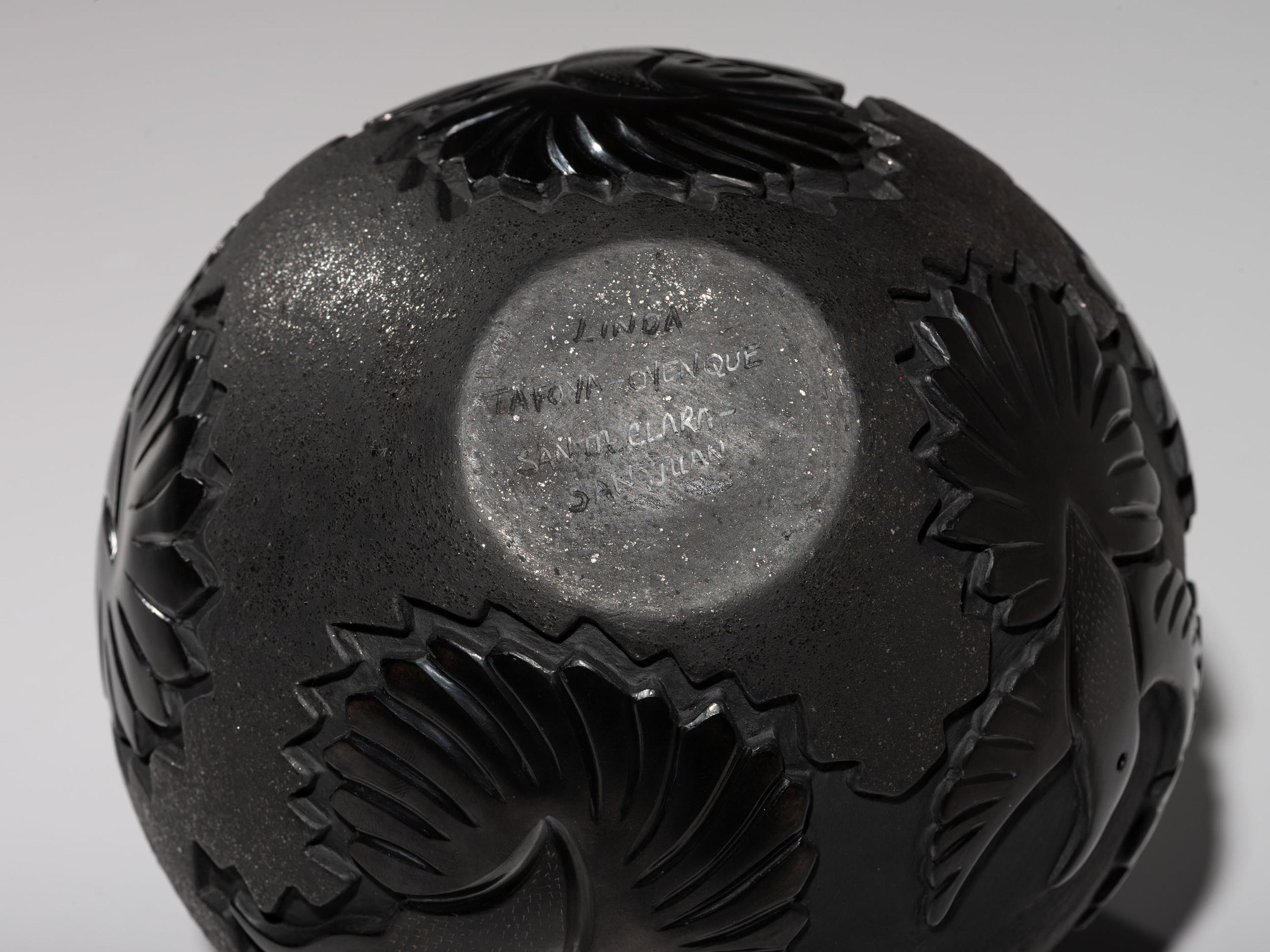 Carved Micaceous Blackware Jar, with Hummingbirds