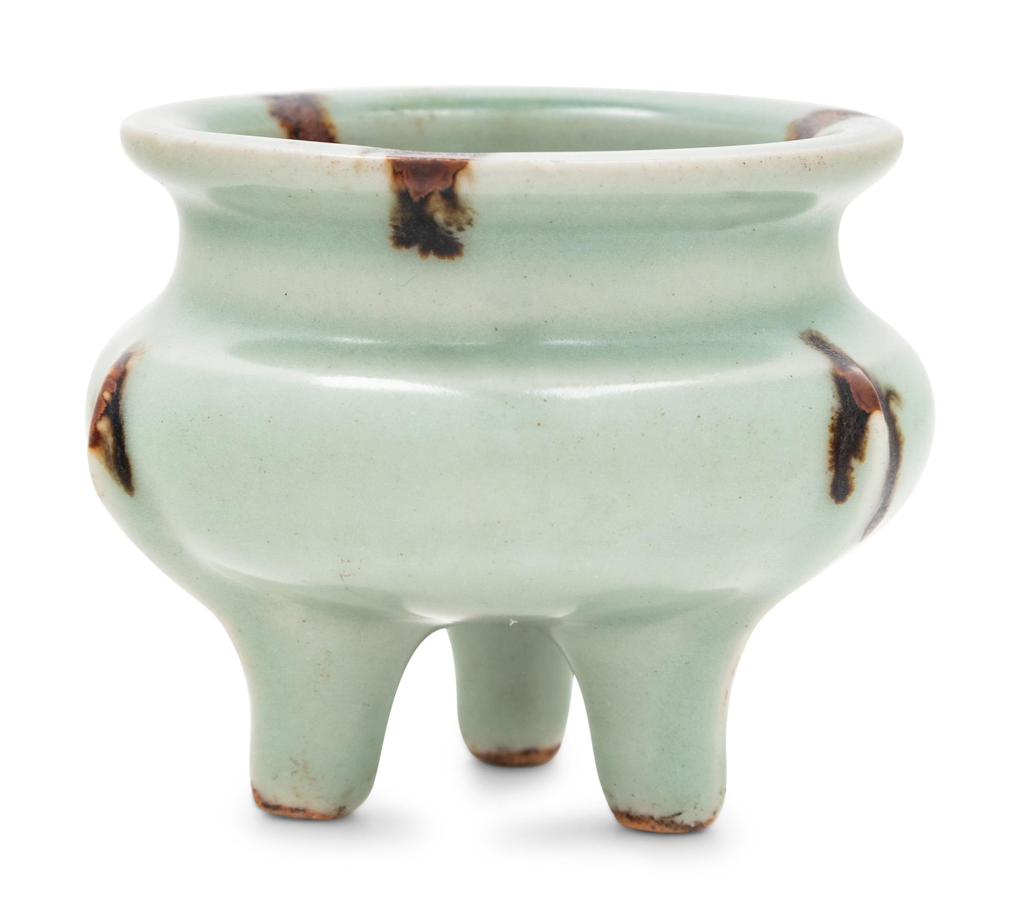A Chinese Longquan Tobi Seiji Glazed Tripod Incense Burner