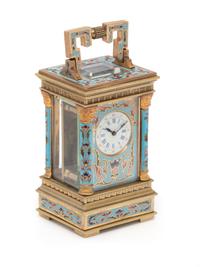 FRENCH, GILT-METAL AND ENAMEL CARRIAGE CLOCK