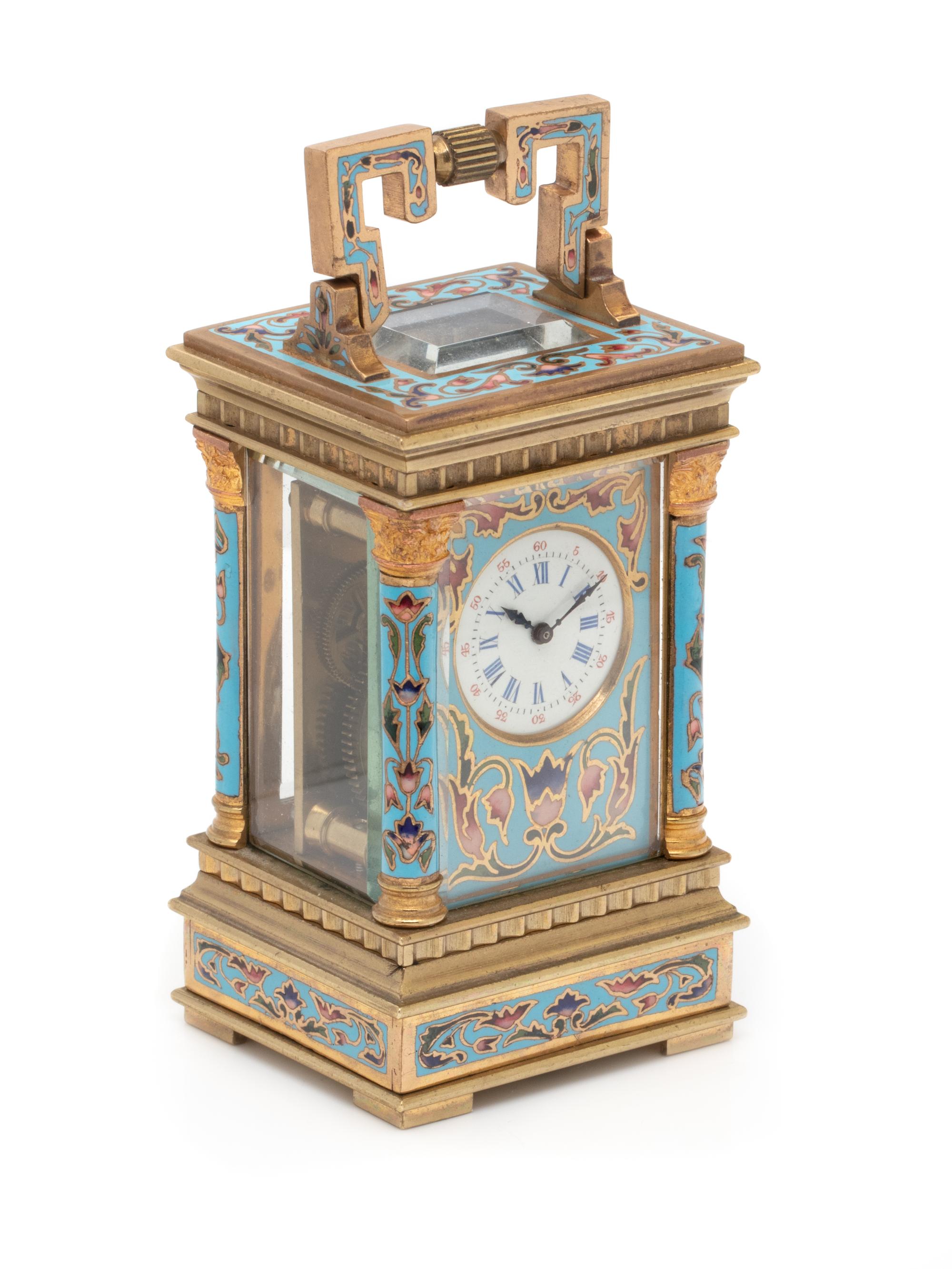 FRENCH, GILT-METAL AND ENAMEL CARRIAGE CLOCK