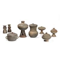 Eight Early Korean Pottery Covered Vessels