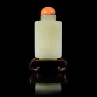 A Chinese White Jade Rectangular ‘Shou’ Character Snuff Bottle, 18th/19th Century — 清中期 白玉壽字紋鼻烟壺