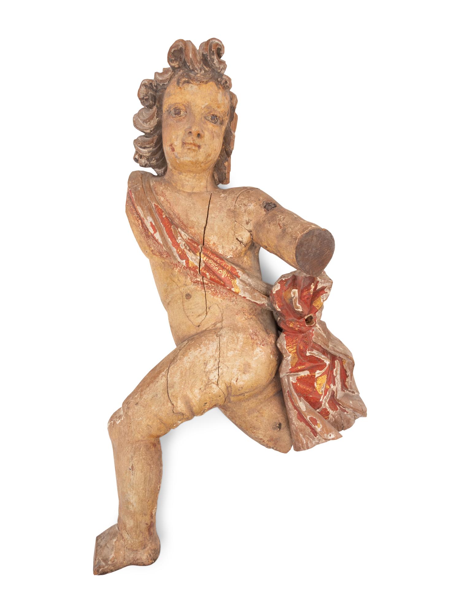 A Spanish Colonial Painted Figure of a Draped Putto