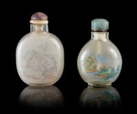 Two Inside Painted Glass Snuff Bottles Height of larger 2 3/4 inches.