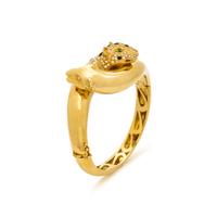 YELLOW GOLD, DIAMOND, EMERALD AND ENAMEL LEOPARD BANGLE BRACELET