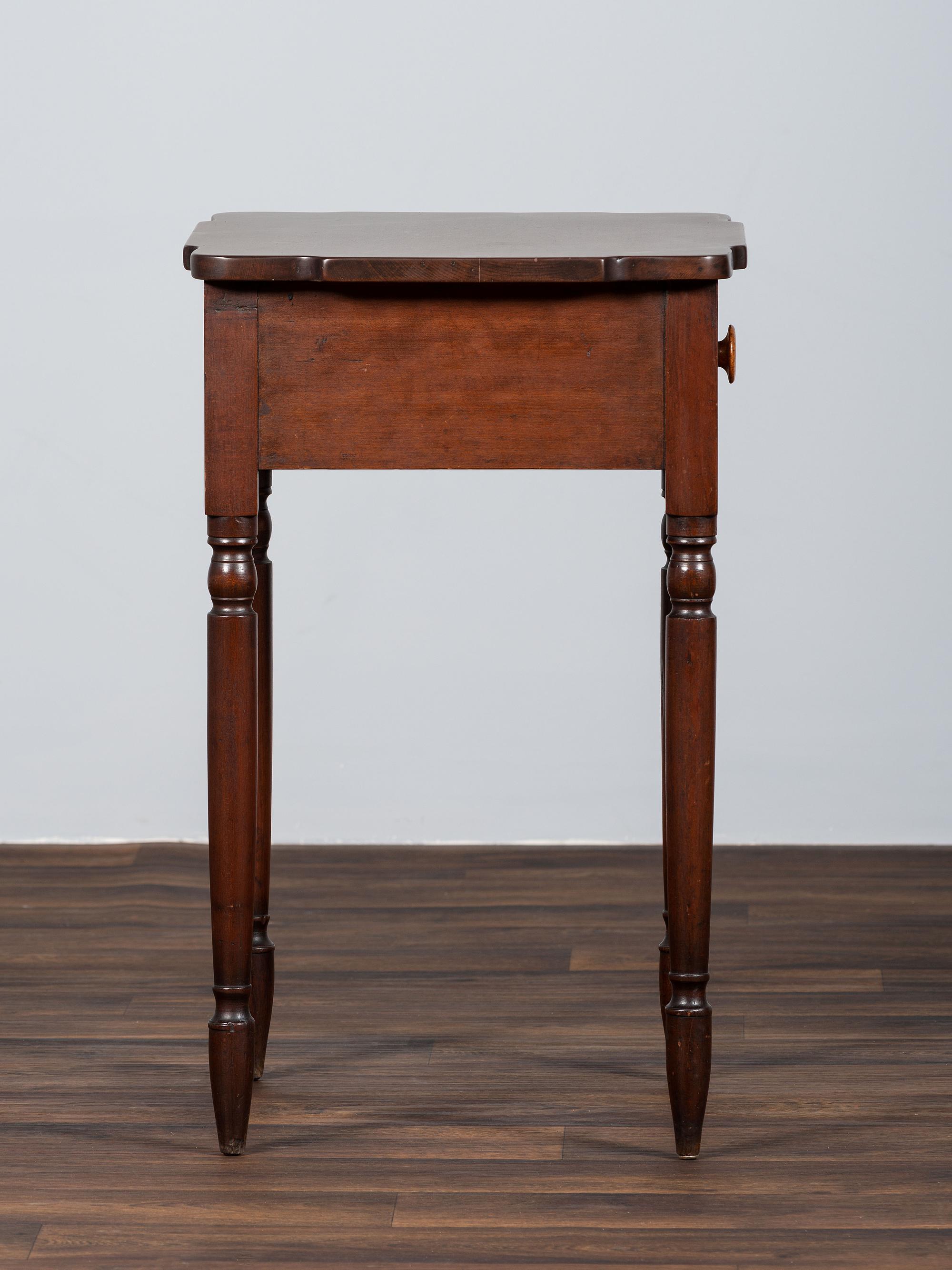 A Late Federal Carved Cherrywood and Tiger Maple One-Drawer Work Table