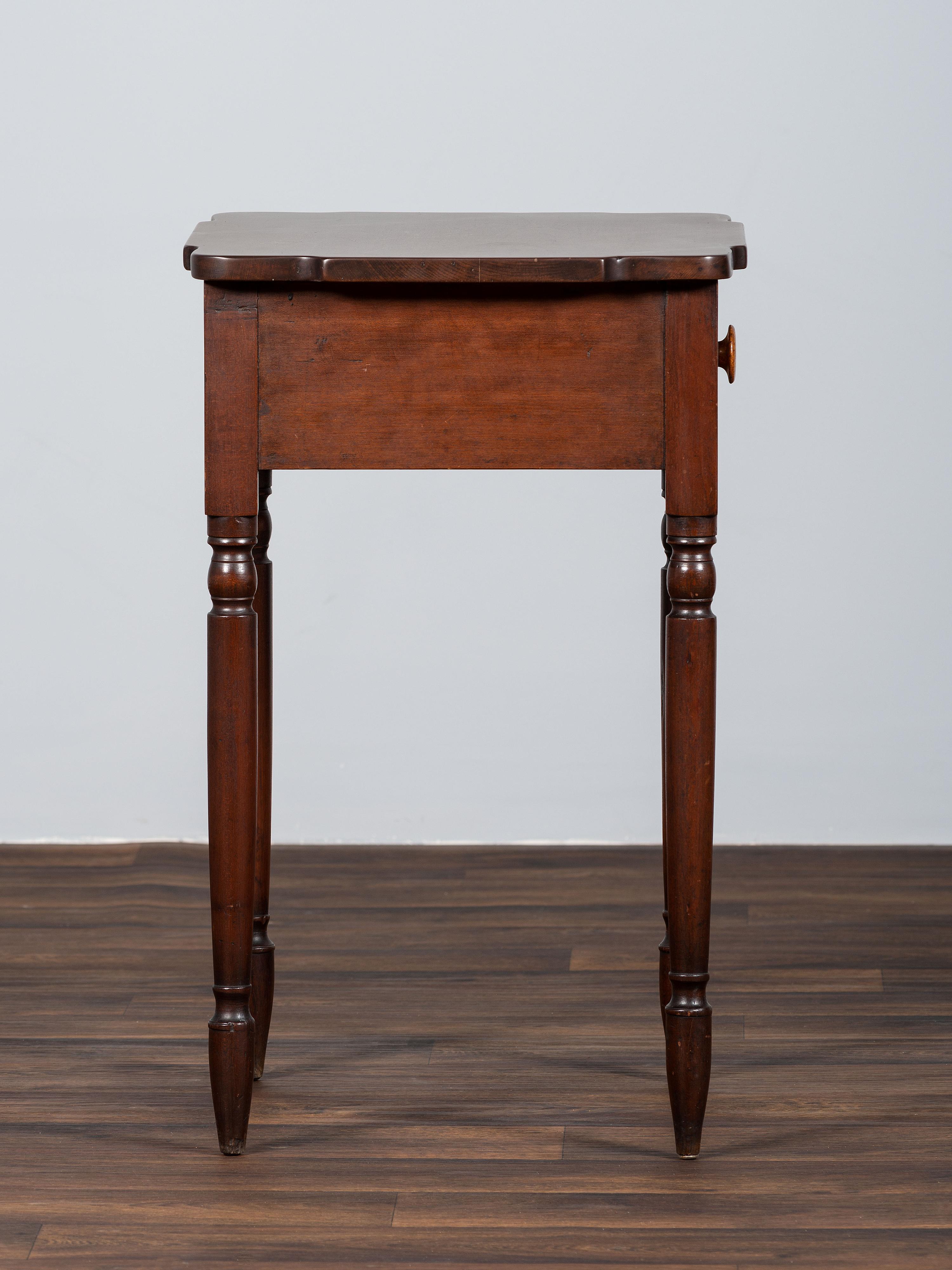 A Late Federal Carved Cherrywood and Tiger Maple One-Drawer Work Table