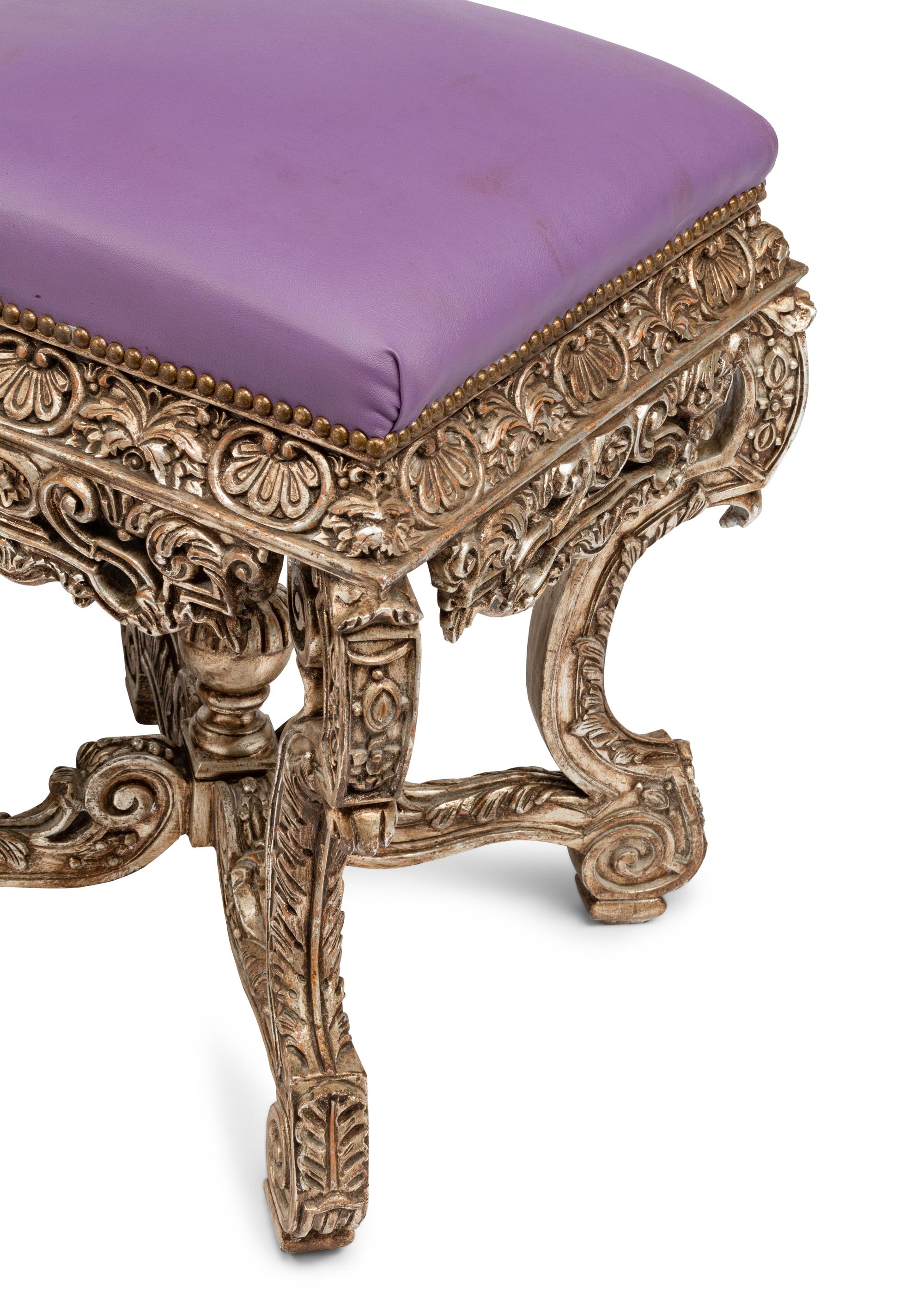 A Pair of Italian Style Silvered Wood Tabourets