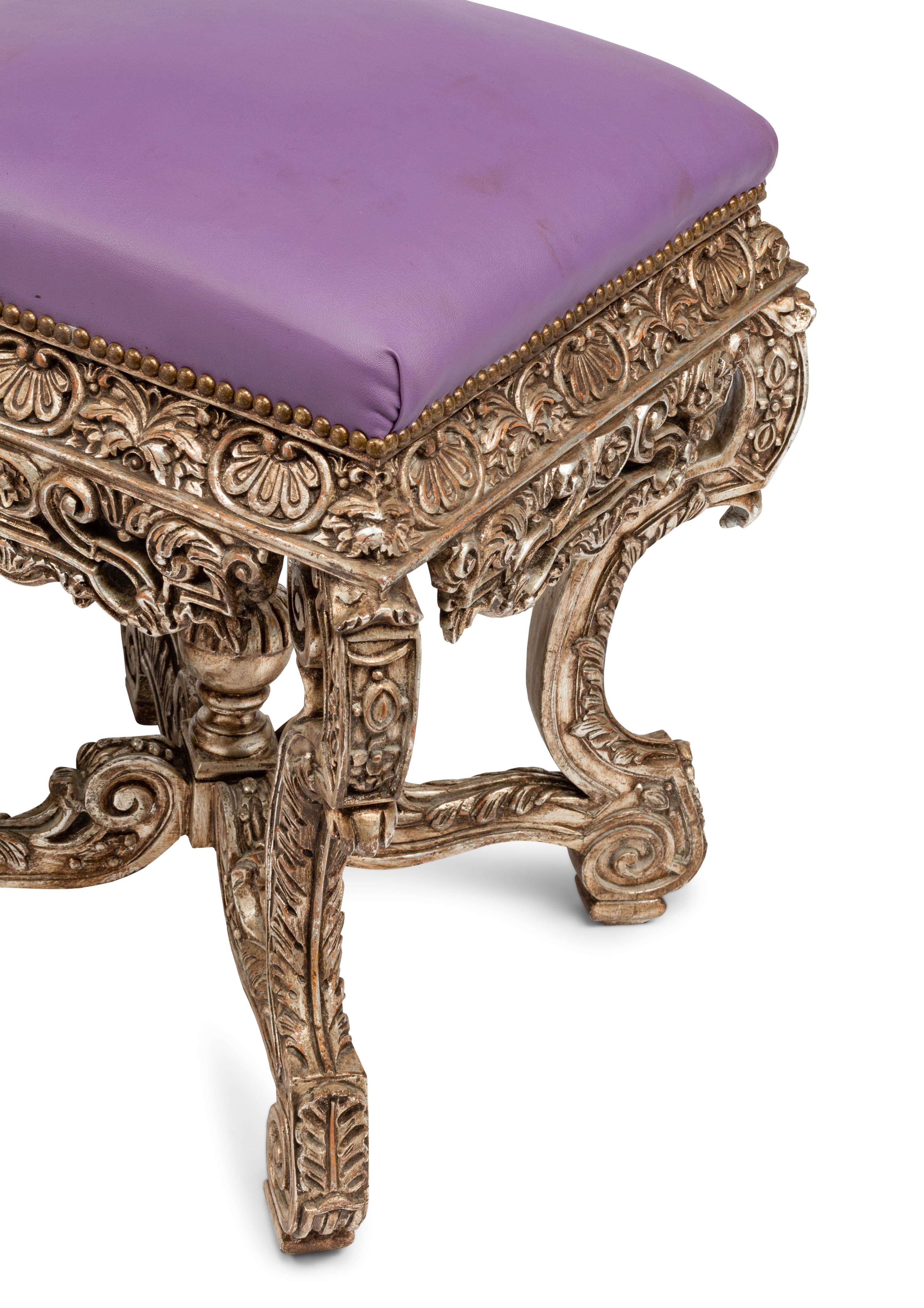 A Pair of Italian Style Silvered Wood Tabourets