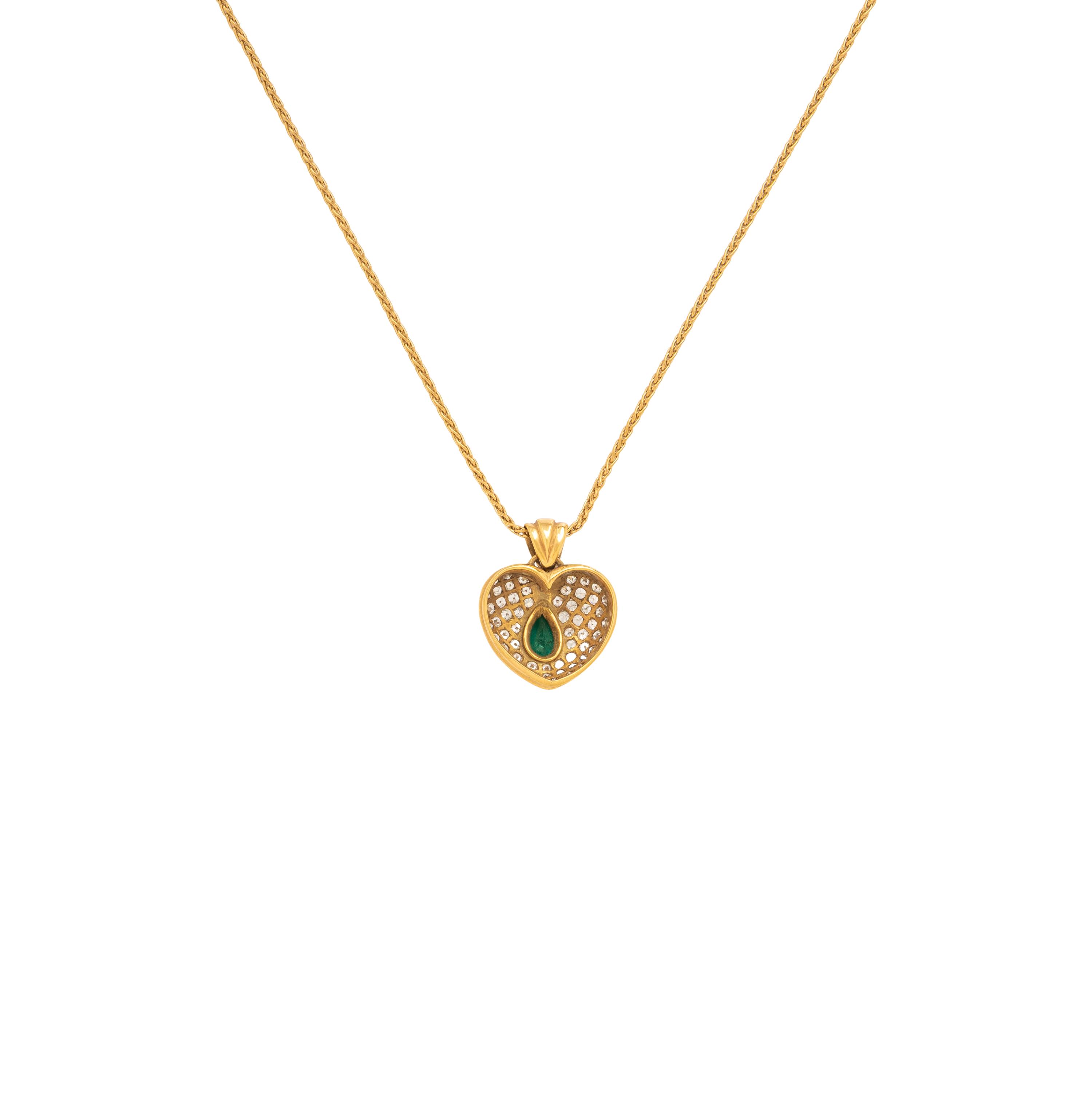 Emerald, Diamond, and Yellow Gold Heart Pendant Necklace