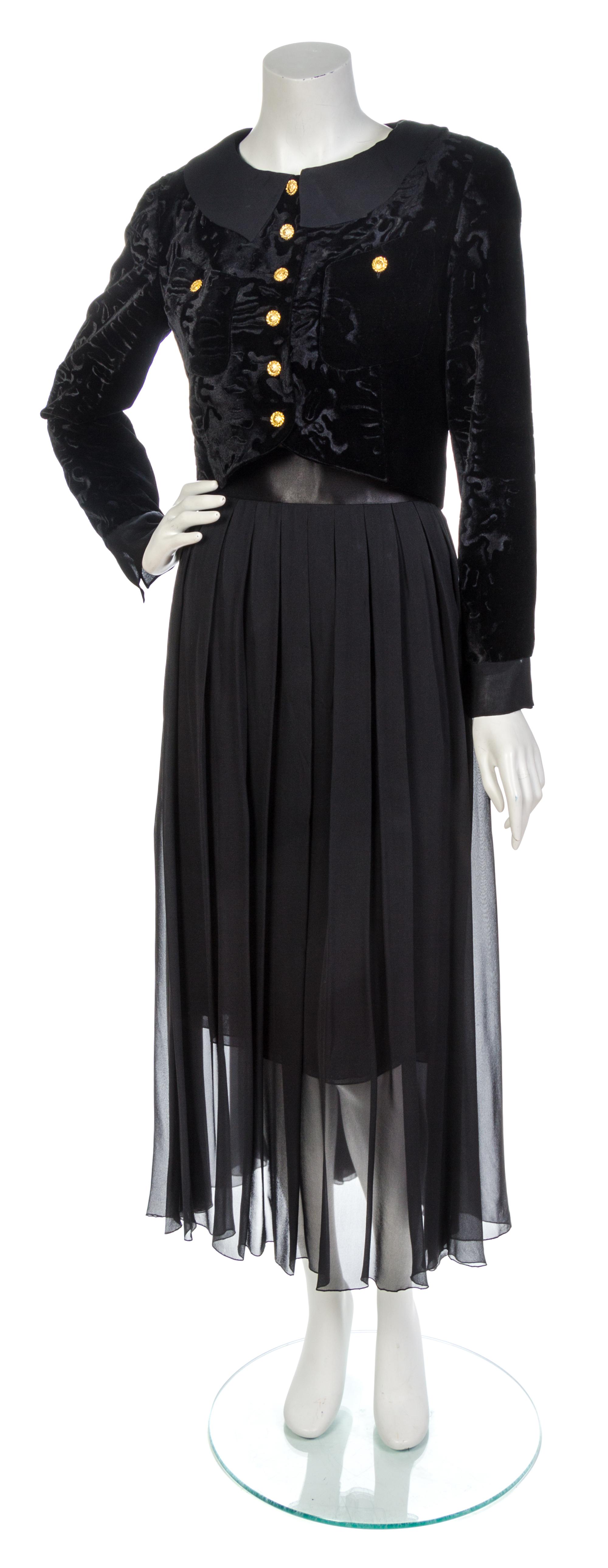 A Chanel Black Velvet and Silk Chiffon Skirt Ensemble,