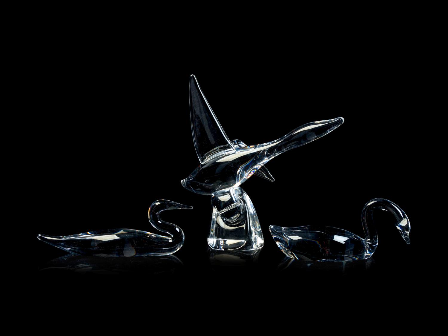 A Group of Five Steuben Glass Figures of Birds