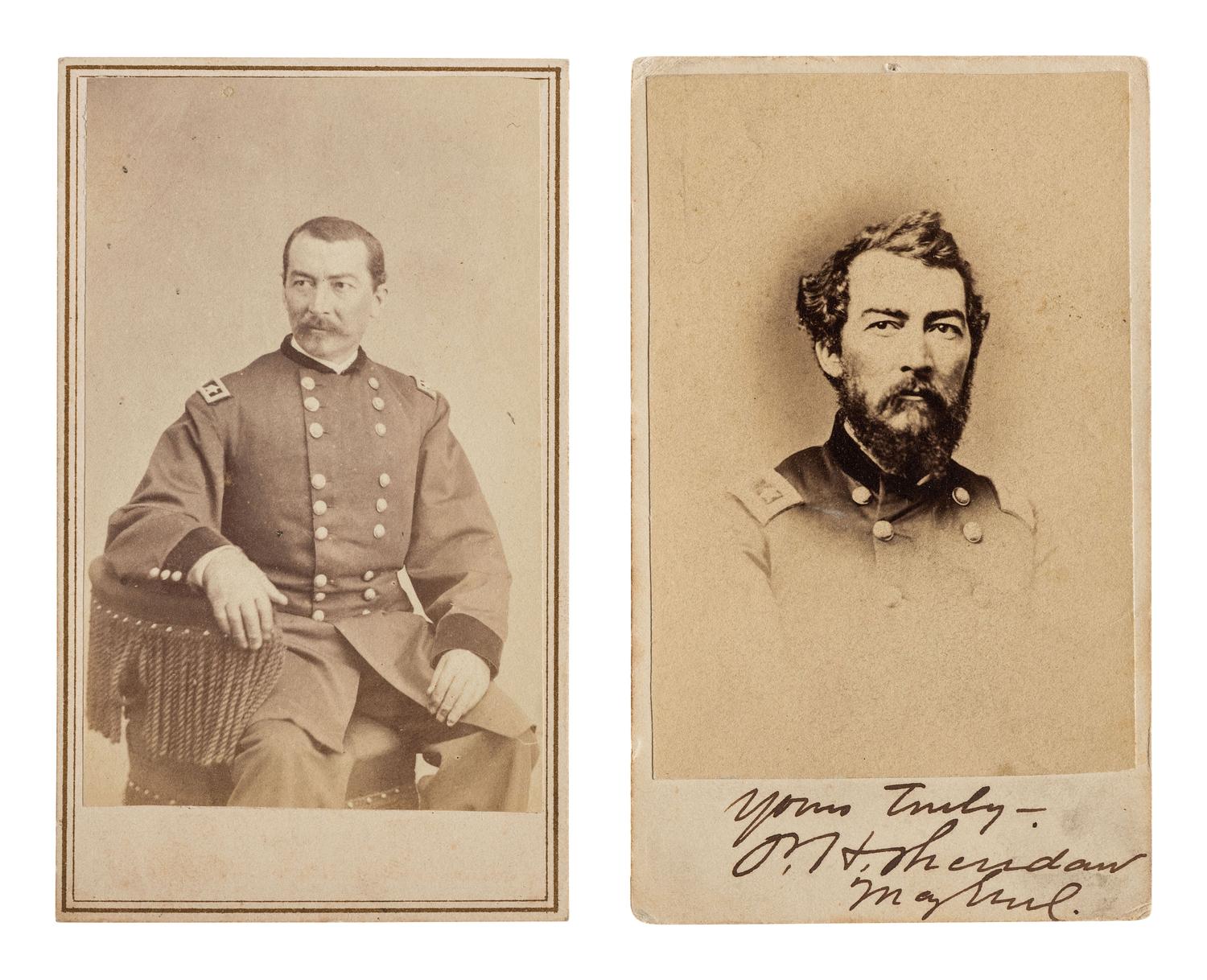 [SHERIDAN, Philip H. (1831-1888)]. A pair of CDVs of Sheridan as major general, including a signed bust portrait.