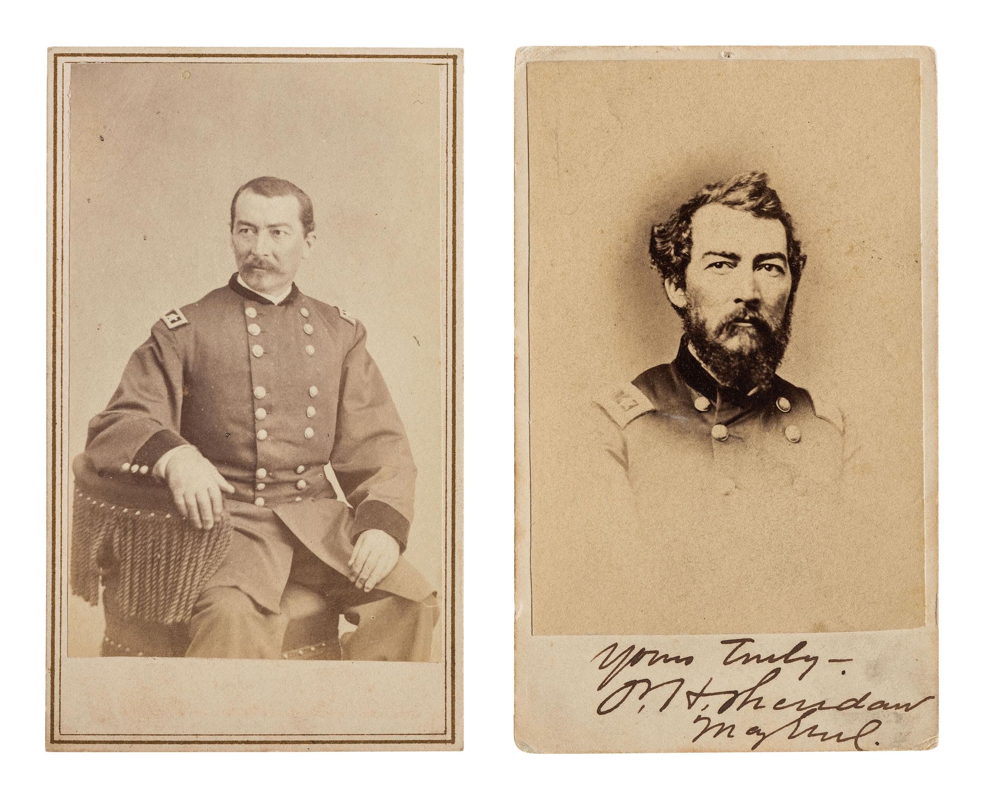 [SHERIDAN, Philip H. (1831-1888)]. A pair of CDVs of Sheridan as major general, including a signed bust portrait.