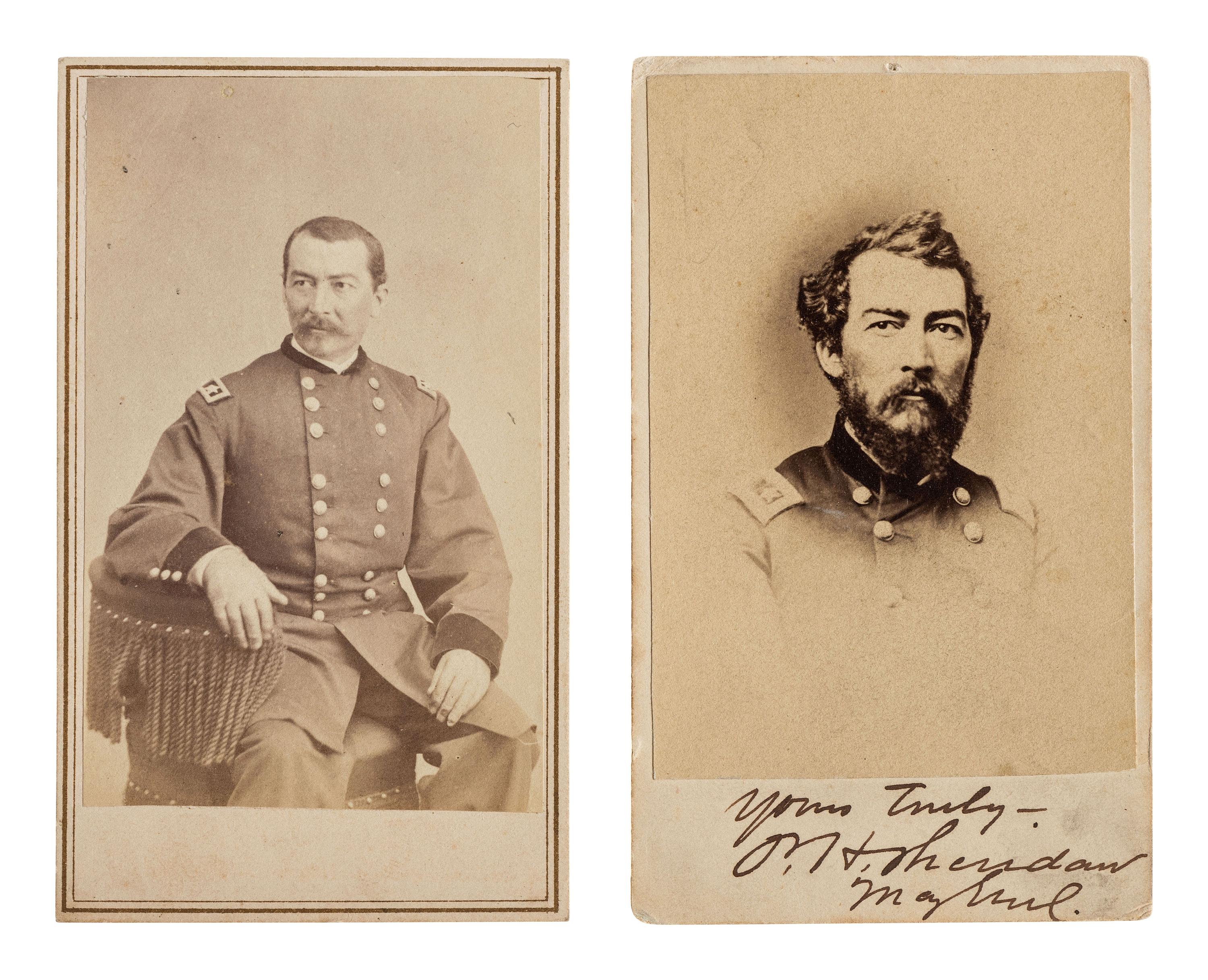 [SHERIDAN, Philip H. (1831-1888)]. A pair of CDVs of Sheridan as major general, including a signed bust portrait.