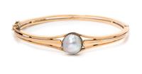 An Art Nouveau 14 Karat Rose Gold and Pearl Bangle Bracelet, Austro-Hungarian, 7.10 dwts.