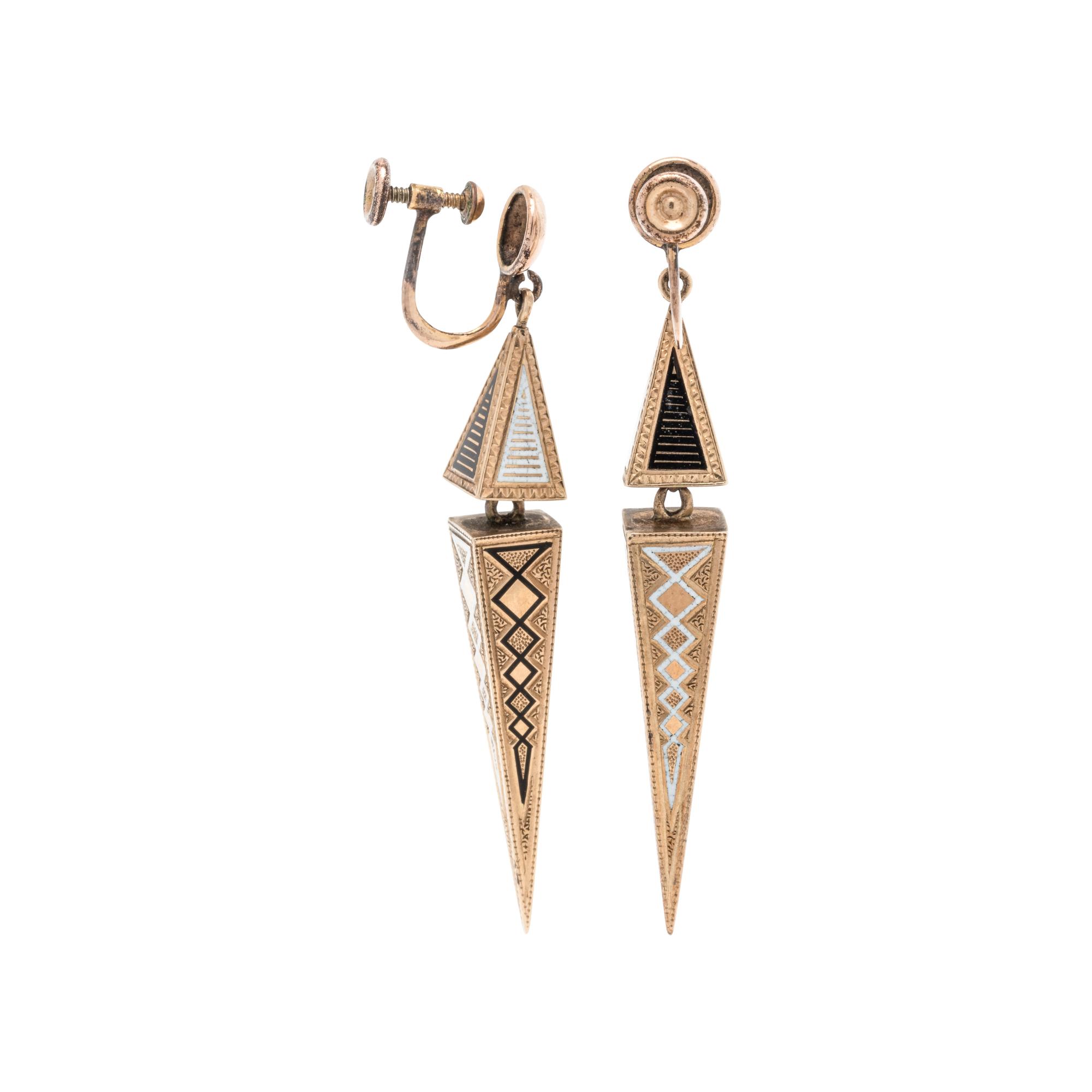 VICTORIAN, ENAMEL EARCLIPS