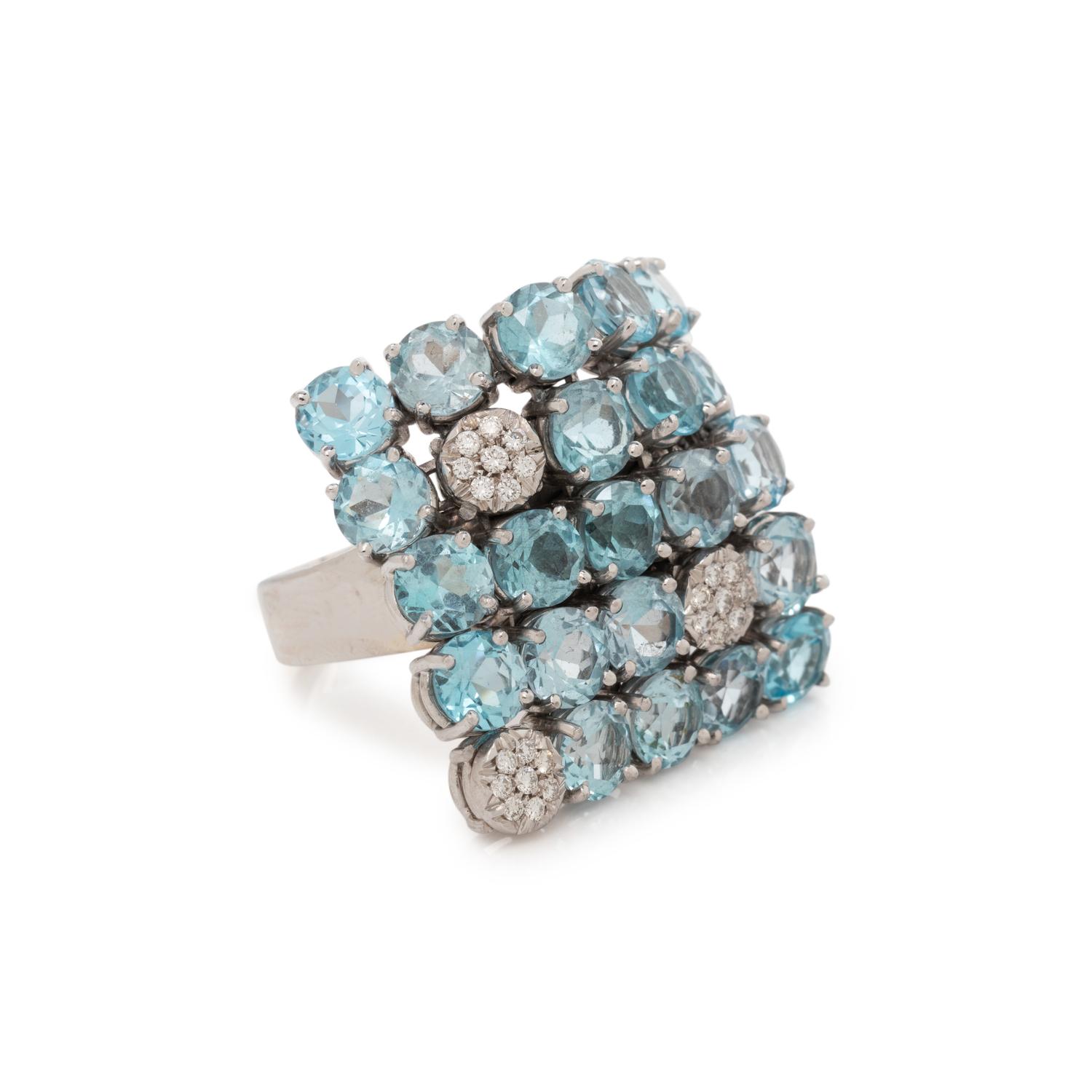 GAVELLO, AQUAMARINE, BLUE TOPAZ AND DIAMOND RING