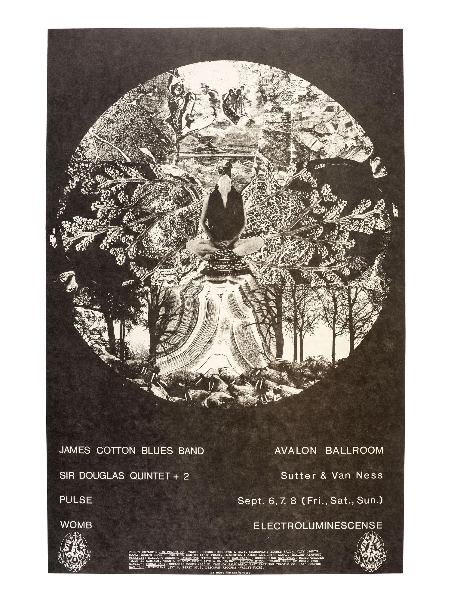 [MUSIC] -- [POSTERS]. GLOVER,Billy, HUNTER, George, WAINWRIGHT, Jerry, WEIL, Roger, STRAUSS, Kurt, WILSON, Wes, artists. A group of 8 Family Dog posters from 1968, comprising: