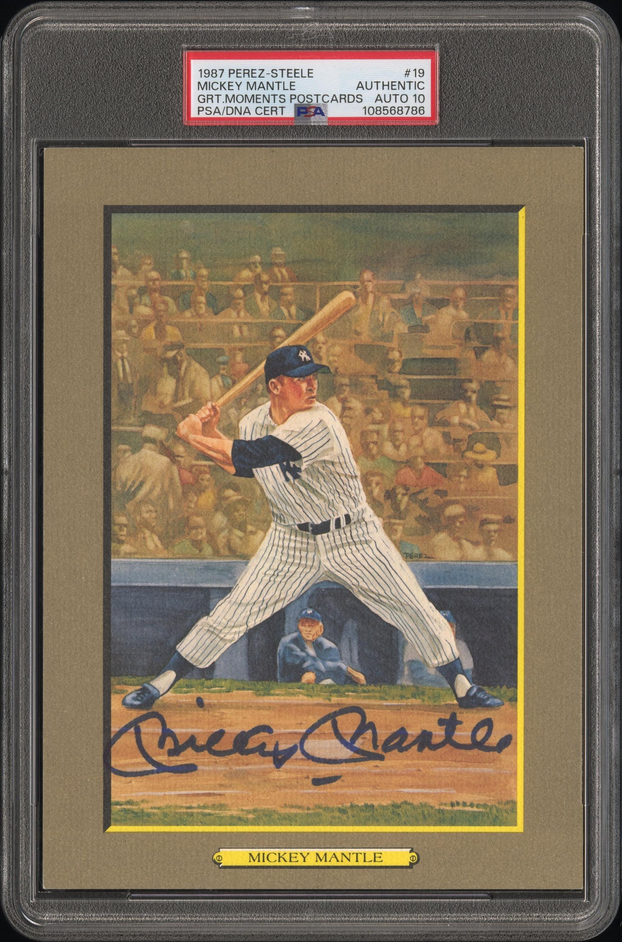 A Mickey Mantle Signed Autograph Perez Steele Great Moments Postcard (PSA 10 AUTO)