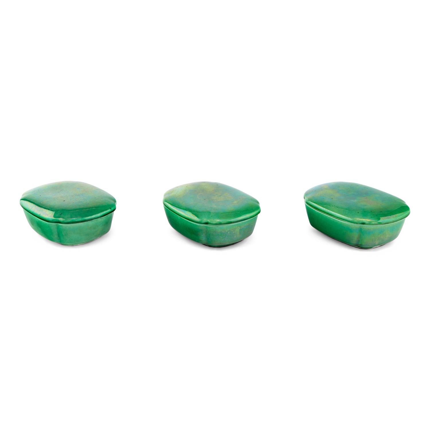 Three Green Glazed Covered Boxes