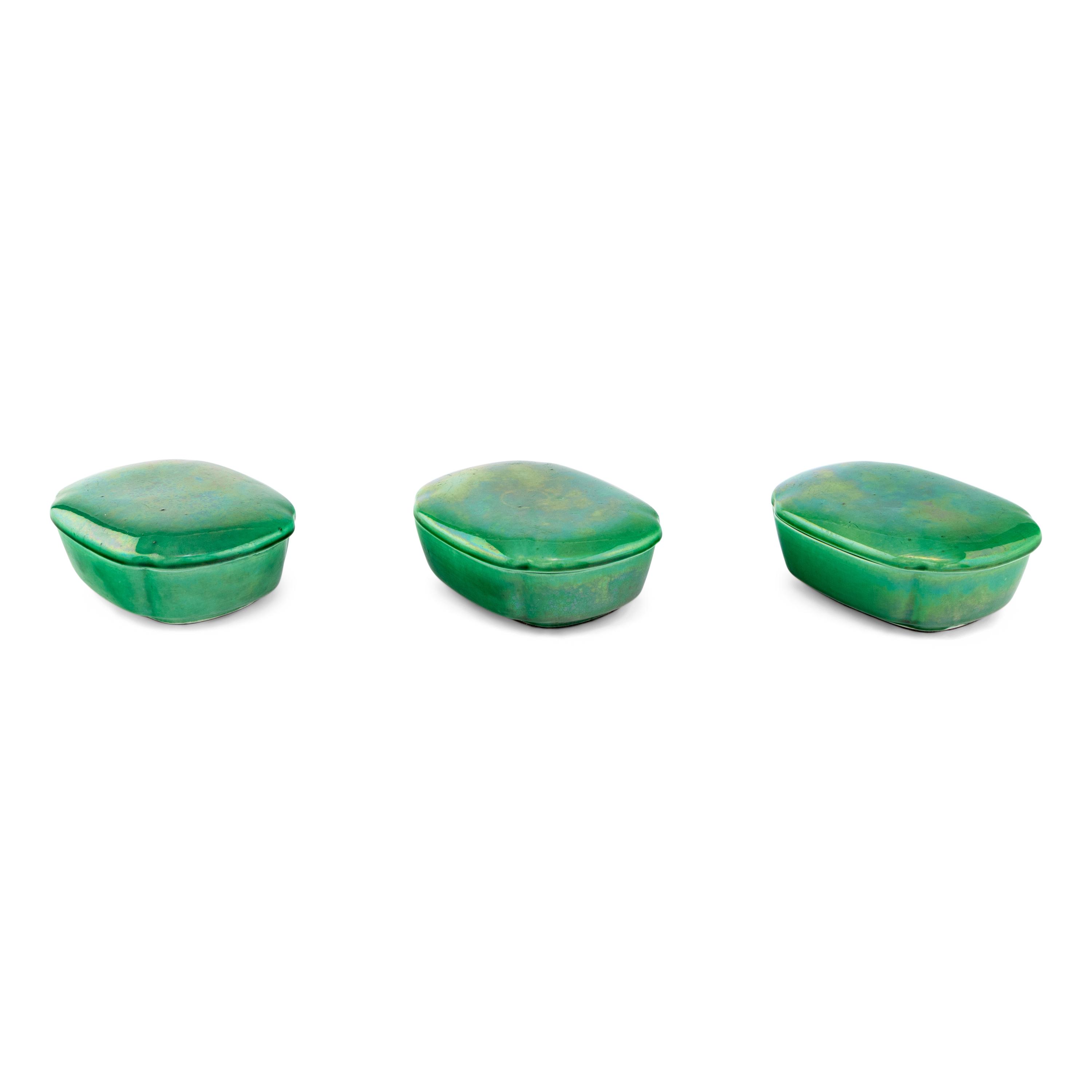 Three Green Glazed Covered Boxes