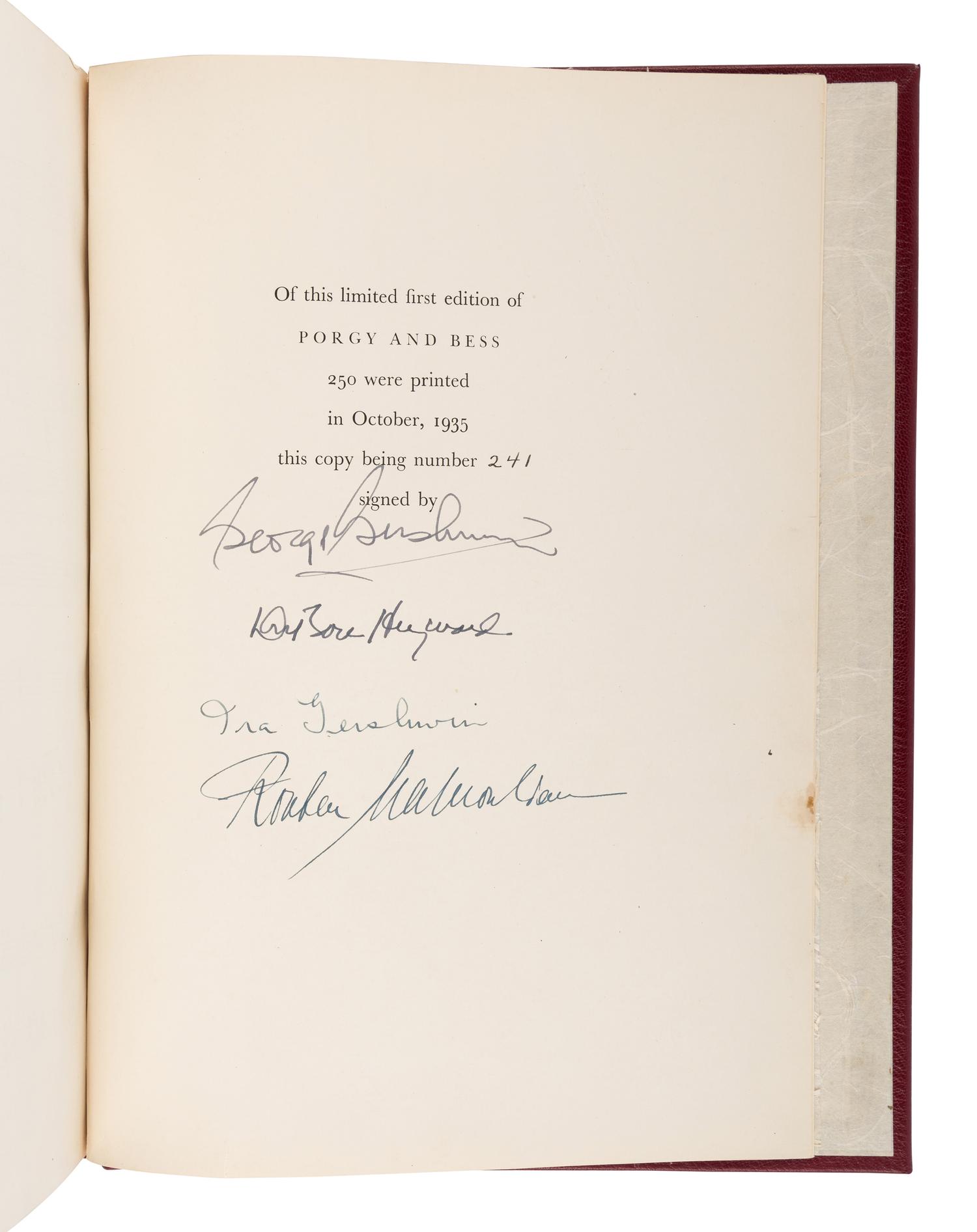[MUSIC]. GERSHWIN, George (1898-1937). Porgy and Bess. An Opera in Three Acts. New York: Random House, 1935.