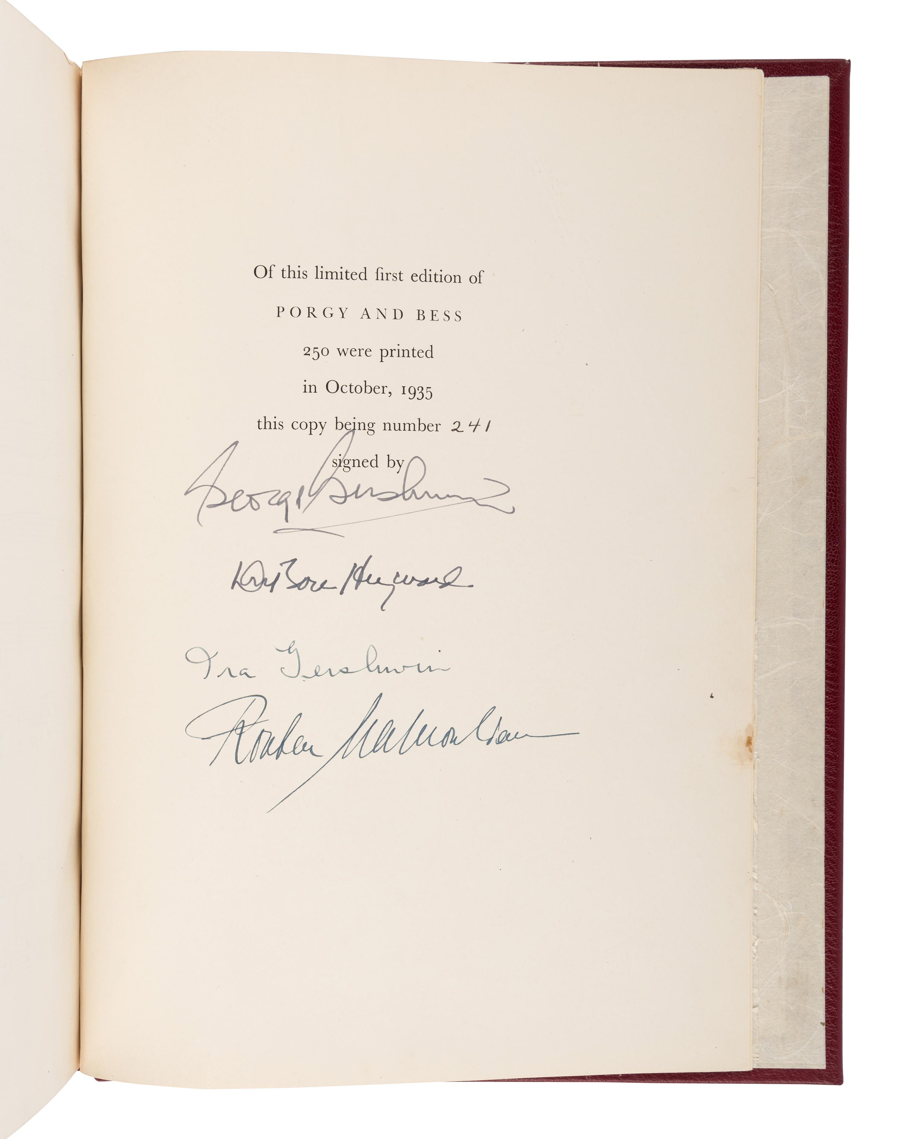 [MUSIC]. GERSHWIN, George (1898-1937). Porgy and Bess. An Opera in Three Acts. New York: Random House, 1935.
