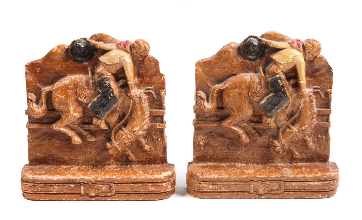 Three Sets of Contemporary Western Motif Book Ends Height of tallest 6 inches