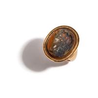 A Neoclassical Gold and Glass Paste Finger Ring with Alexander the Great as Hercules