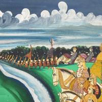 A Painting of Flanking Equestrian Figures on Either Side of a Meandering River, Rajasthan, Bazaar Workshop, Late 19th/20th Century