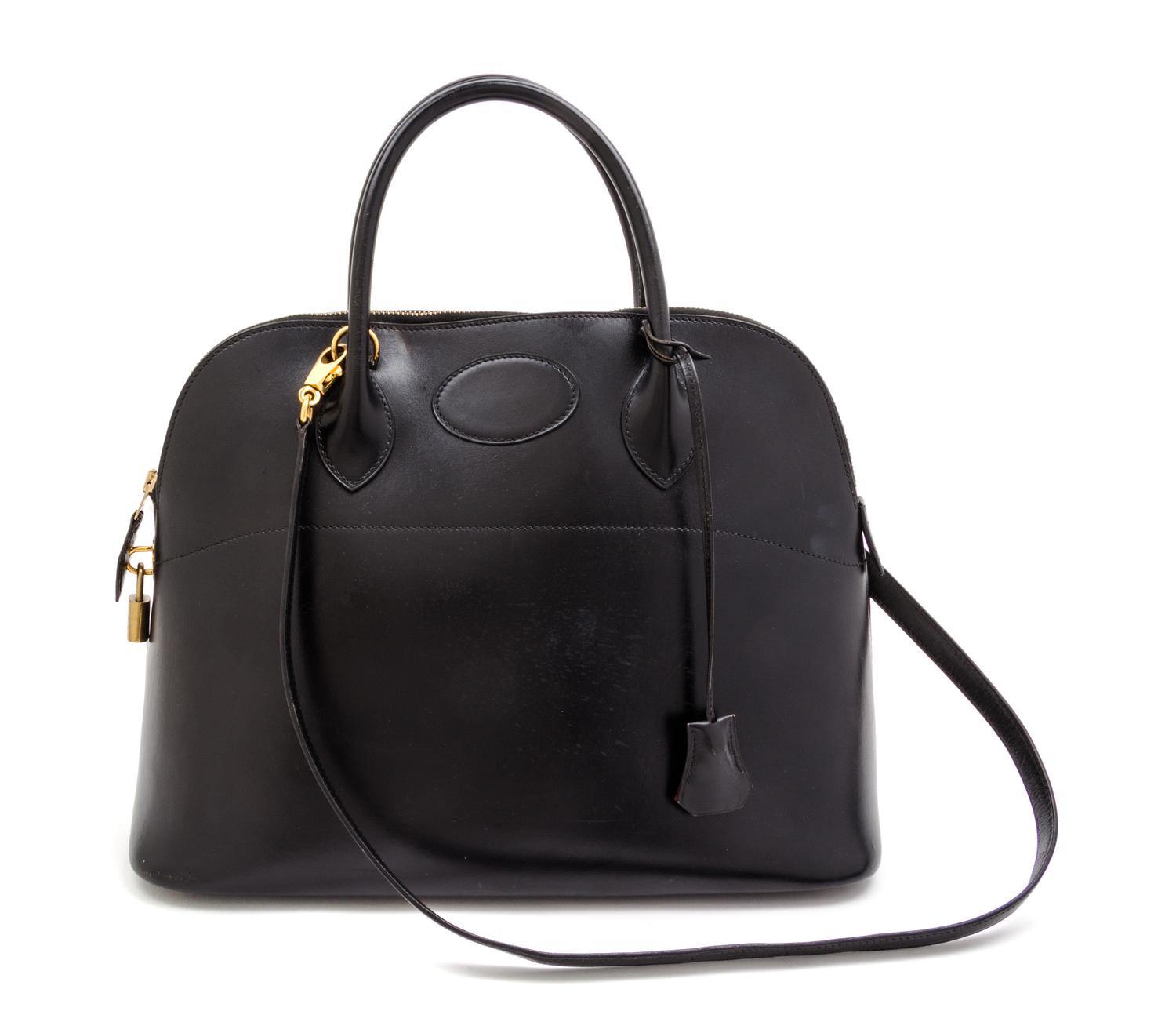 An Hermes Black Leather 37cm Bolide Handbag, 15" x 11" x 5".