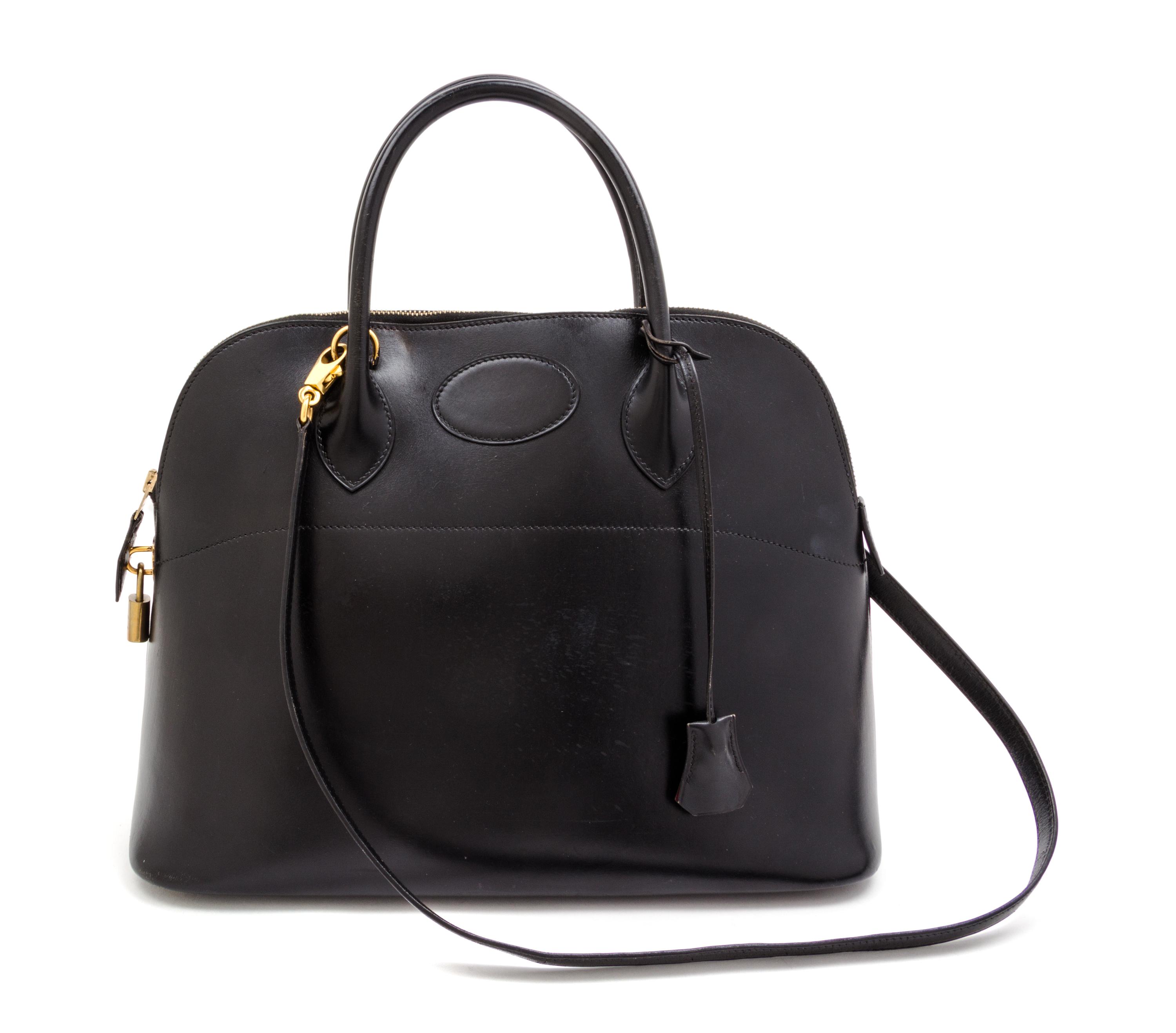 An Hermes Black Leather 37cm Bolide Handbag, 15" x 11" x 5".
