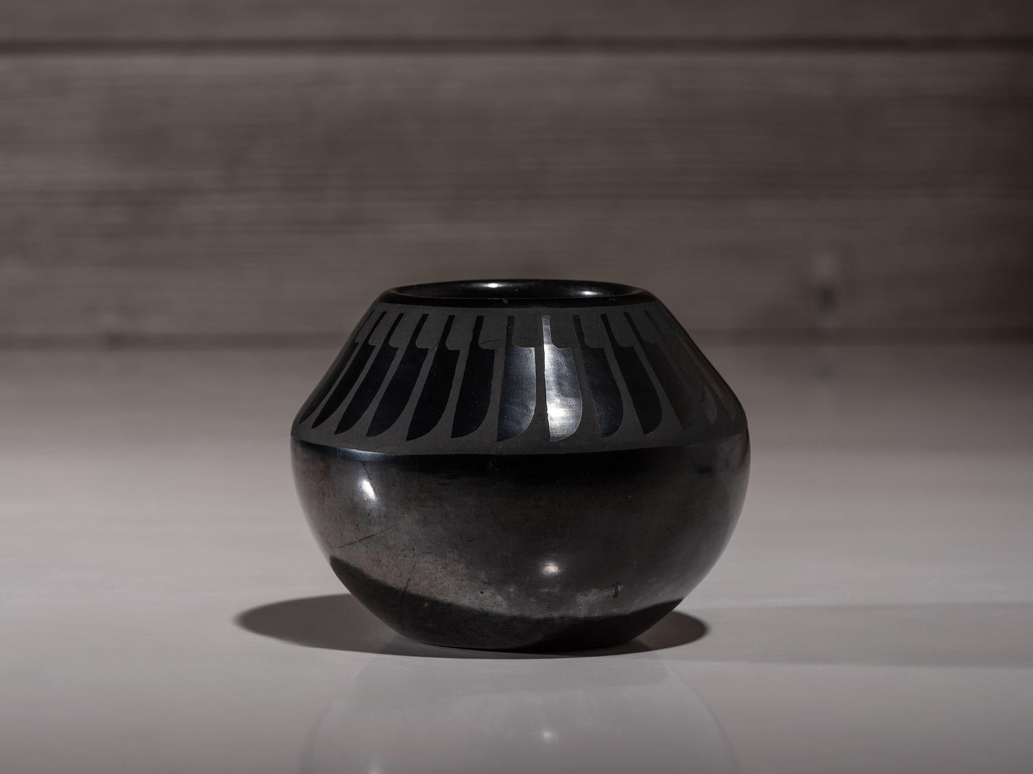 Blackware Pottery Jar, with Gunmetal Finish July 1965