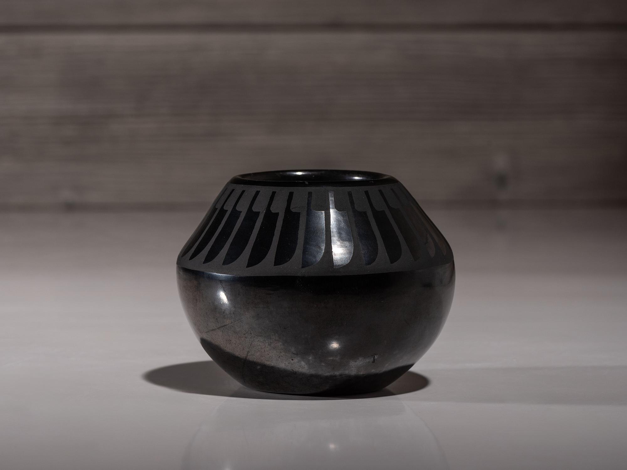 Blackware Pottery Jar, with Gunmetal Finish July 1965