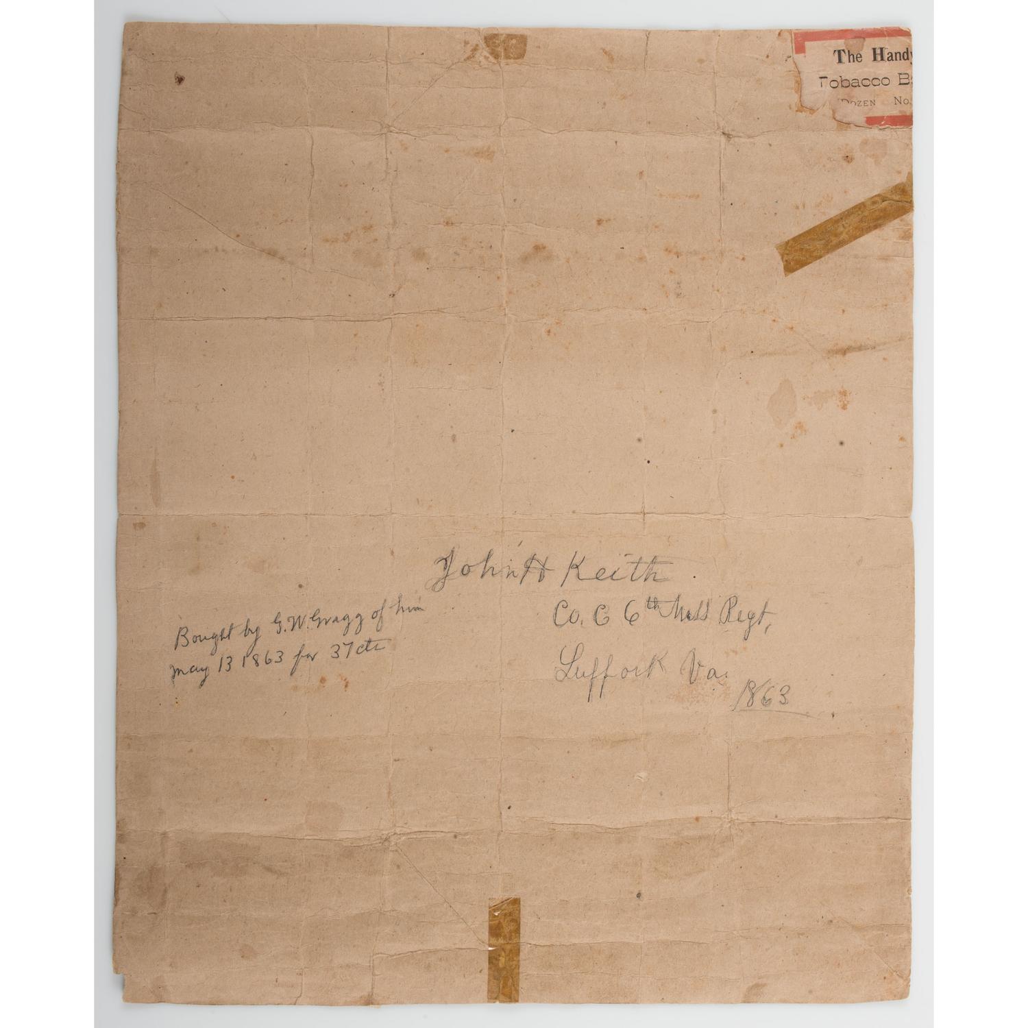 Civil War Hand-Drawn Map of the Siege of Suffolk, Virginia, Owned by Private William Gragg, 6th Massachusetts Infantry, With War-Date Correspondence