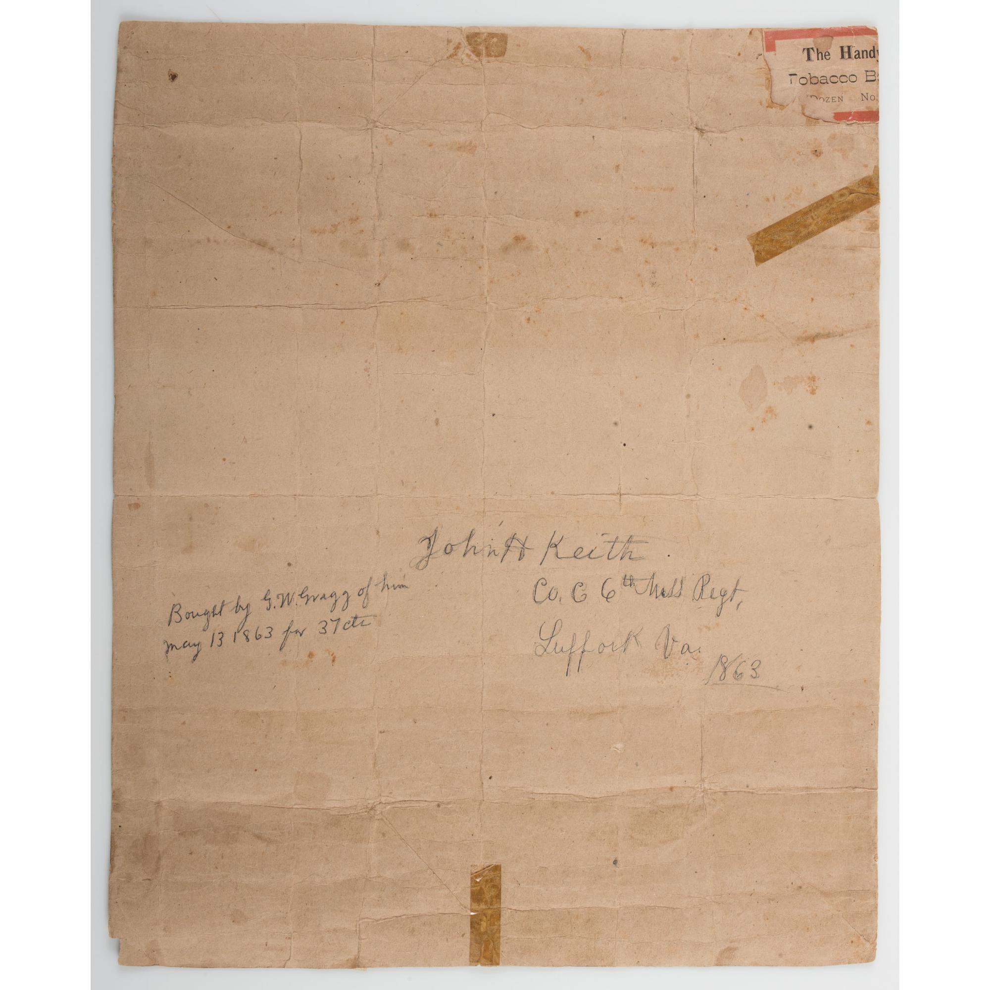 Civil War Hand-Drawn Map of the Siege of Suffolk, Virginia, Owned by Private William Gragg, 6th Massachusetts Infantry, With War-Date Correspondence